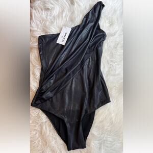 CHANEL 16A Black CC Logo ONE SHOULDER  Swimsuit FR36 US4 NEW w/tags